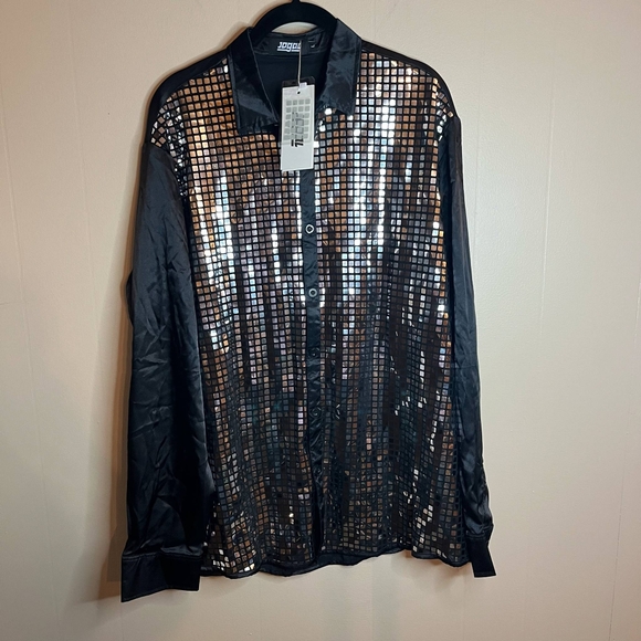 Jogal Men's Large 70s Disco Reflective Sequin Shirt - Picture 1 of 7